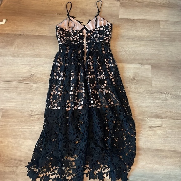 AQUA Black Illusion Crochet Lace Corset Bodice Midi Party Dress M - Picture 8 of 9